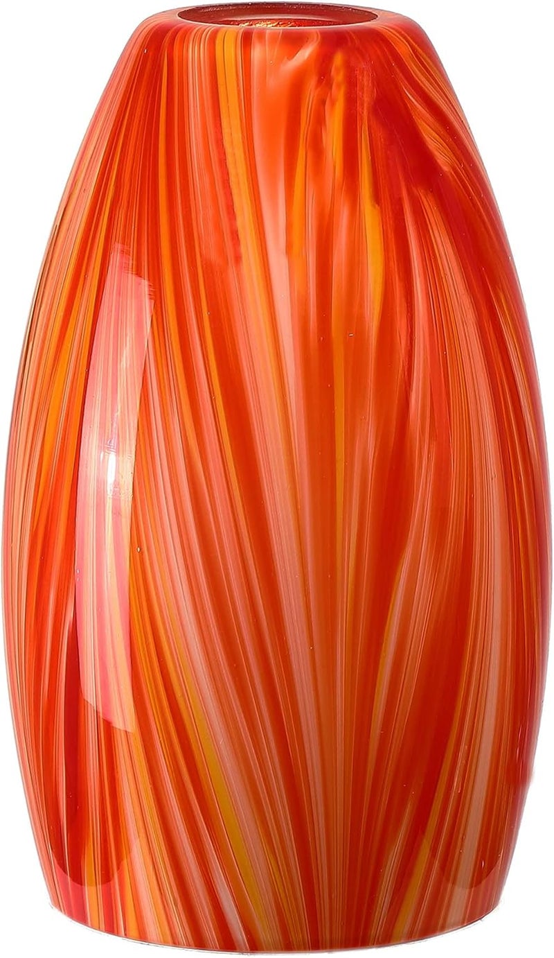 karyfine Oval Art Glass Lamp Shade Only Glass Light Cover Replacement for Kitchen Island replacement glass shades for Mini Pendant Ceiling Lights Chandelier Red and Orange - Image 1